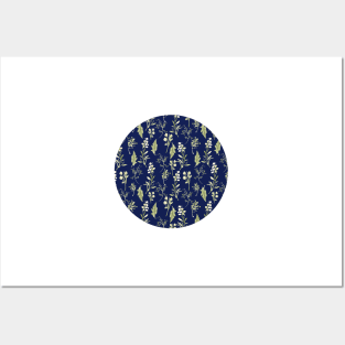 Navy Christmas Loose Floral Watercolor Posters and Art